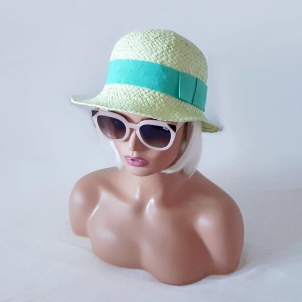 NWOT Filippo Catarzi lime light green sun hat w/ ribbon trim detail